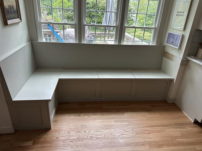 Built-in window seat bench with storage below